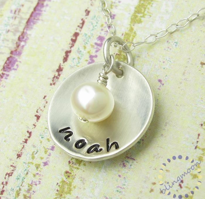 Mothers Hand Stamped Jewelry Personalized Sterling Silver Necklace