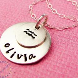 Hand stamped necklace Zodiac Signs Zodiac Jewelry Zodiac Necklace Astrological Sign Charm Horoscope Jewelry Handstamped Necklace