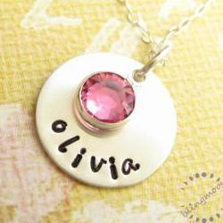Hand stamped jewelry: custom engraved with name sterling silver disc