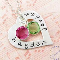Heart washer necklace: Sterling Silver HAND STAMPED Personalized Jewelry